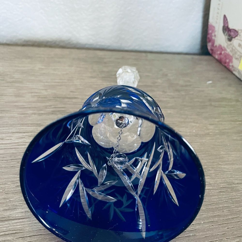 Hungarian Crystal Blue Glass Bell - Picture 2 of 3